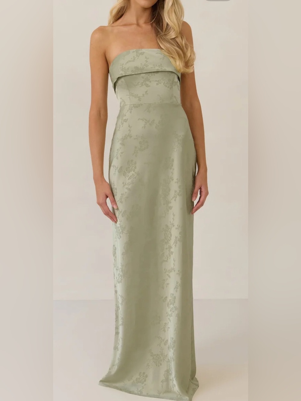 Park & Fifth Strapless Sage Green Jacquard Gown